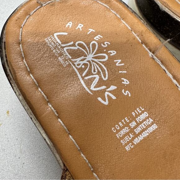 Lilian’s Tan Leather Colorful Flower Sandals Womens 10.5 Platform Beachy Summer - Picture 3 of 7